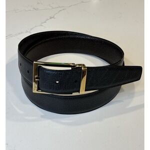 Salvatore Ferragamo Leather Belt Black Gold Buckle Sz 36